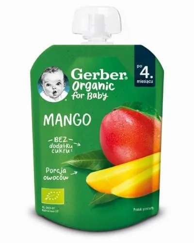 Augļu biezenis GERBER Organic, mango garša, 4 mēn., 80g