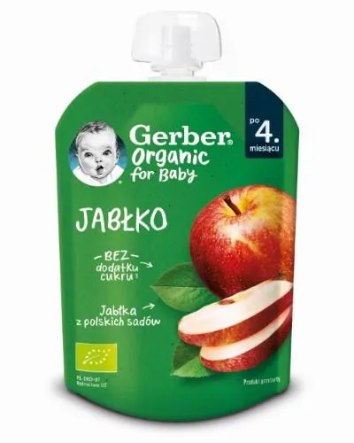 Vaikiška tyrelė GERBER Organic, obuolių skonio, maišelyje, 80 g, LT-EKO-001