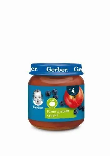 Biezenis GERBER Ābolu un melleņu krēms, 4 mēn., 125g