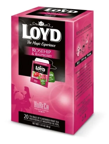 Augļu tēja LOYD ar mežrozītēm un avenēm FS 20x2g