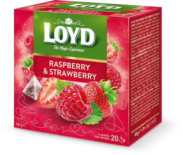 Vaisinės arbatos gėrimas LOYD, aviečių ir braškių skonio, 20 x 2g