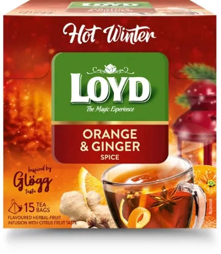 Augļu tēja LOYD Pyramids Hot Winter, ar apelsīniem un ingveru, 15x3g
