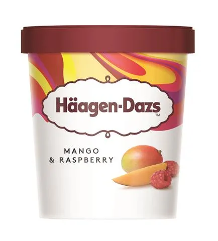Valgomieji ledai HAAGEN DAZS, mangų ir aviečių skonio, 400 g