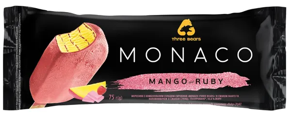 Valgomieji ledai MONACO Mango ruby , su glazūra, 75 g, 140 ml