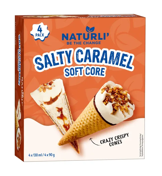 Valgomieji ledai NATURLI su sūdyta karamele ragelyje,  4*90 g