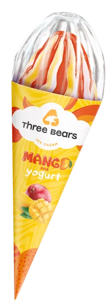 Valgomieji ledai THREE BEARS mangų jogurto skonio, vafliniame ragelyje, 150 g, 270 ml