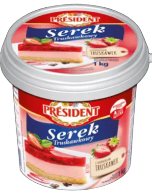 Varškė PRESIDENT, braškių skonio, 6,5 %, 1 kg