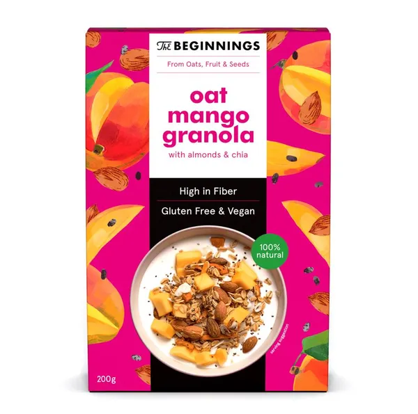 Auzu granola THE BEGINNINGS mango bez glutēna 200g