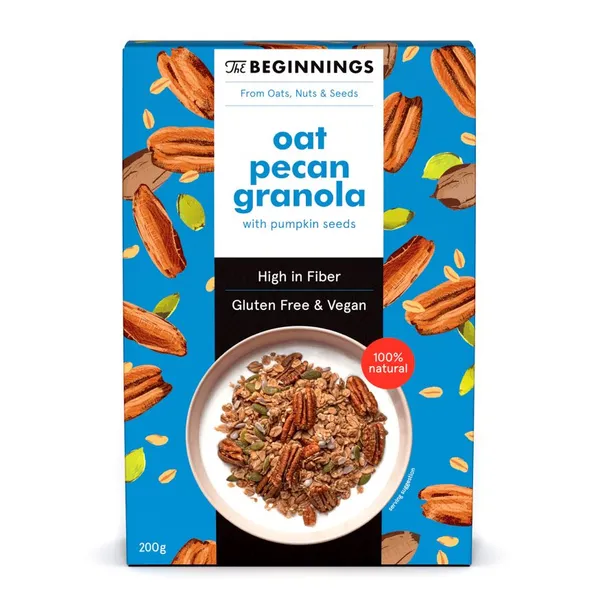 Auzu granola THE BEGINNINGS ar pekanriekstiem bez glutēna 200g