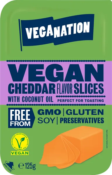 Vegānisks produkts uz augu tauku bāzes ar Cheddar siera garšu, VEGANATION 125 g