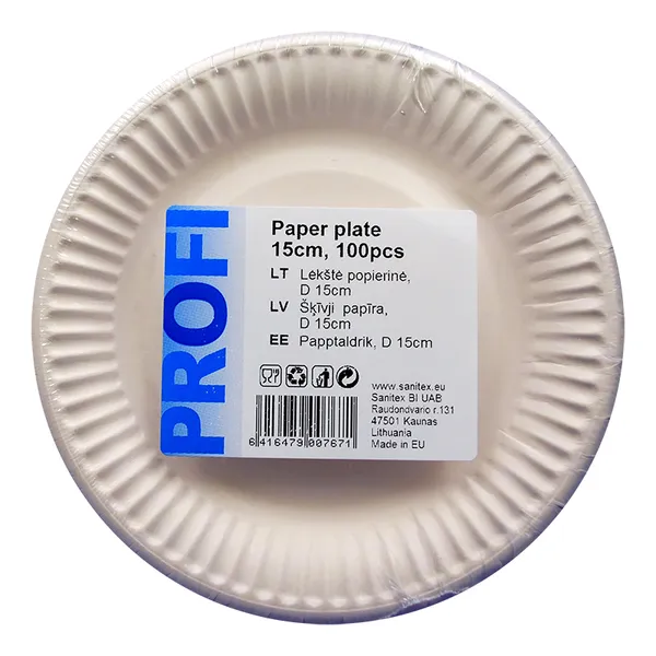 Šķīvis papīra PROFI, D 15 cm, 0.34kg, 100gab