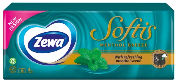 Vienkartinės nosinaitės ZEWA Softis, Menthol, 4 sluoksnių, 10x9 vnt