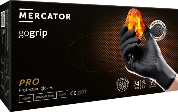 Cimdi nitrila MERCATOR Powergrip, melni, XXL izm., 50gab