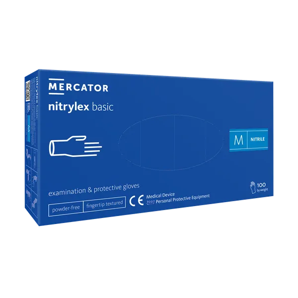Vienkartinės pirštinės NITRYLEX Basic, nitrilinės, nepudruotos, mėlynos spalvos, M, 100 vnt.