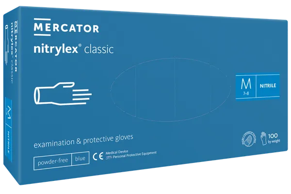 Cimdi nitrila Nitrylex Classic, bez pūdera, zili, M izm., 100gab