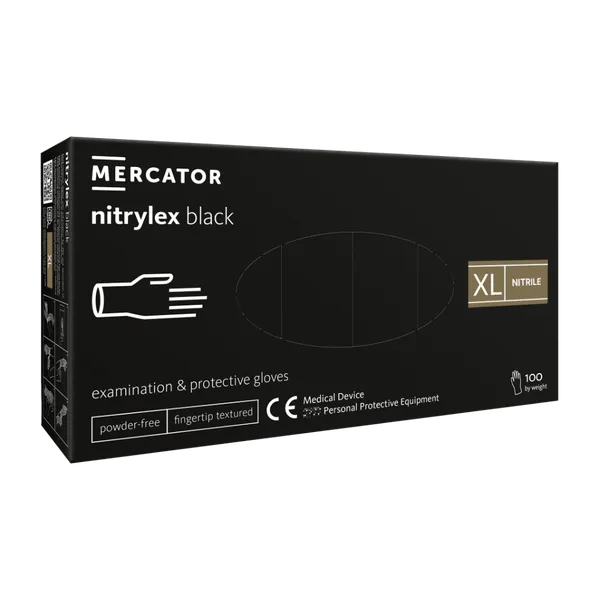 Vienkartinės pirštinės NITRYLEX PF, nitrilinės, nepudruotos, juodos spalvos, XL, 100 vnt.