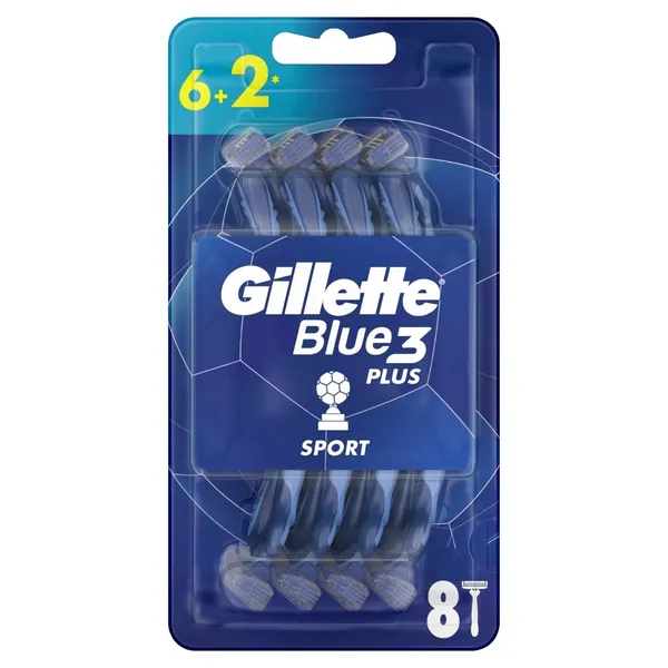Vienkartiniai skustuvai GILLETTE BLUE 3 Plus Sport, 6+2vnt