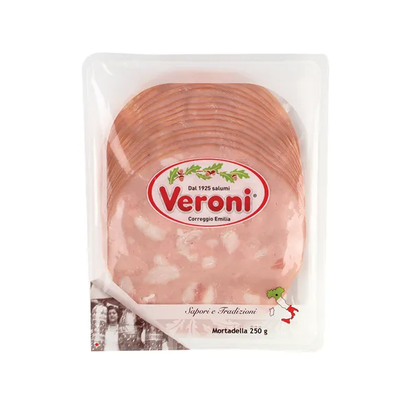 Virta itališka dešra VERONI MORTADELLA Bologna P.G.I, griežinėliai, 250 g