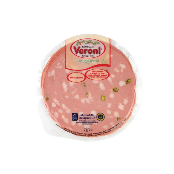 Virta itališka dešra VERONI MORTADELLA Bologna P.G.I, su pistacijomis, griežinėliai, 180 g