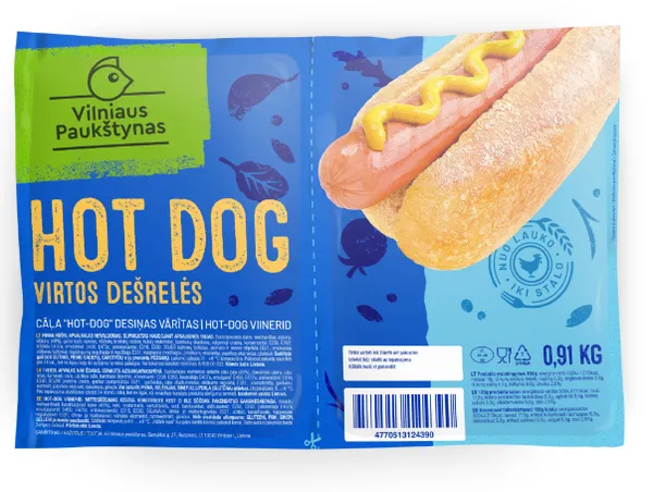 Virtos dešrelės dešrainiams HOT DOG VILNIAUS PAUKŠTYNAS, I.r., 910 g