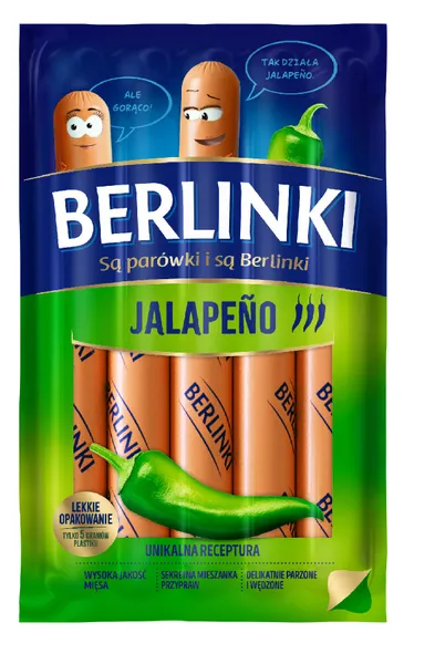 Virtos rūkytos kiaulienos dešrelės BERLINKI, su jalapenais, IIr., 250g