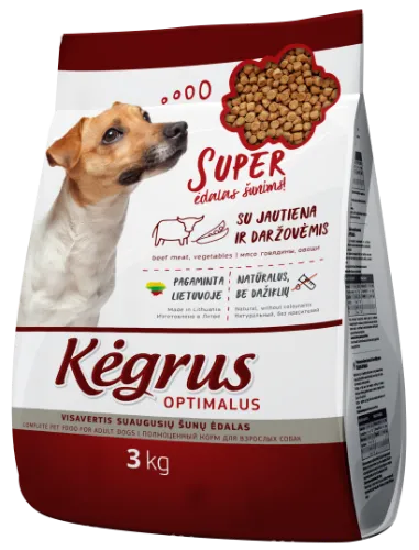 Visavertis pašaras KĖGRUS, optimalus, suaugusiems šunims, su jautiena, 3kg