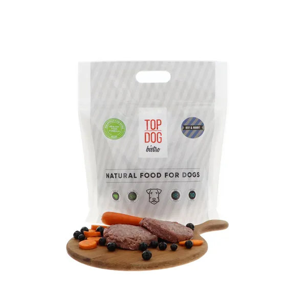 Visavertis šaldytas pašaras šunims TOP DOG BISTRO, BEEF and RABBIT, su jautiena ir triušiena,  1,6 k