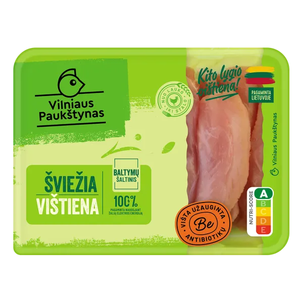 Viščiukų broilerių vidinė filė VILNIAUS PAUKŠTYNAS, be antibiotikų, 400 g