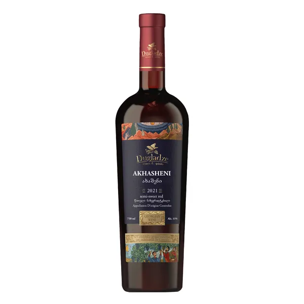 Vynas, DUGLADZE, Akhasheni, pusiau saldus, raudonas, 11%, 0,75l