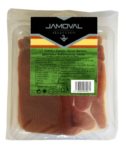 Vytintas kumpis SERRANO, griežinėliais, aukščiausia rūšis, 500 g