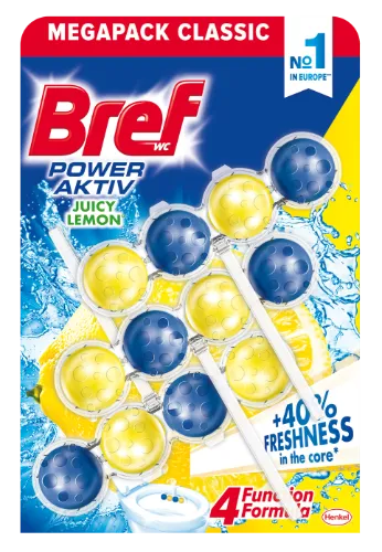 WC valiklis - gaiviklis BREF, Power Aktiv Juicy Lemon, 3x50g