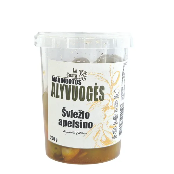 Žaliosios alyvuogės La Costa, šviežių apelsinų marinate, 200 g