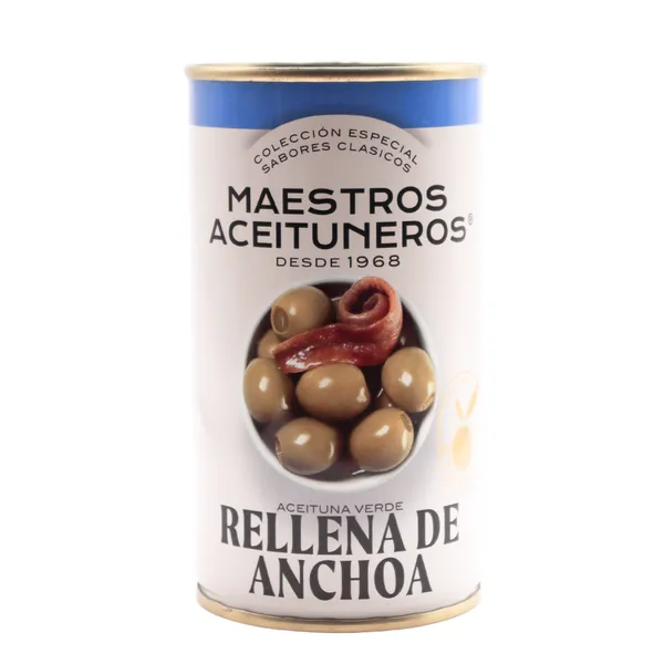 Žaliosios alyvuogės MAESTROS ACEITUNEROS, įdarytos ančiuvių filė, 350 /150 g