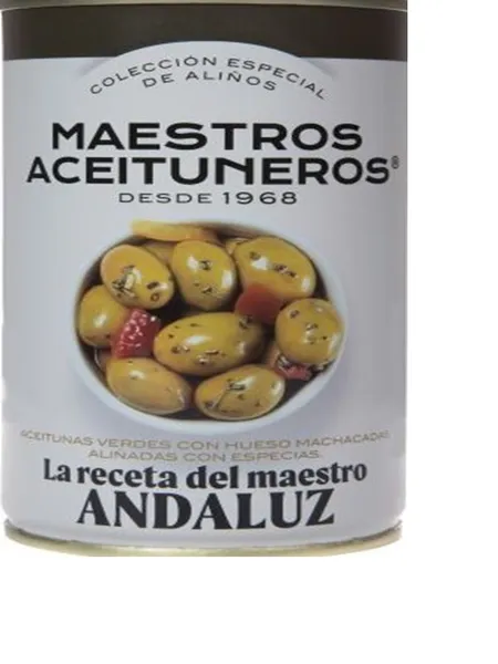 Žaliosios alyvuogės MAESTROS ACEITUNEROS, pagal Andalūzijos skonį, su pip., pap., česn., 800/500 g