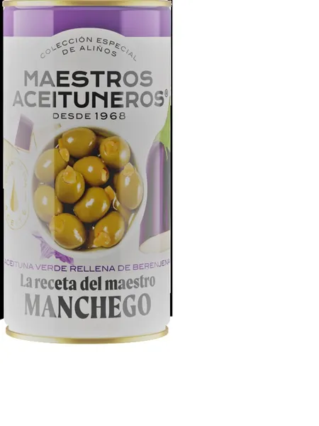 Žaliosios alyvuogės MAESTROS ACEITUNEROS Sevilijos, įdarytos baklažanu, 350/150 g