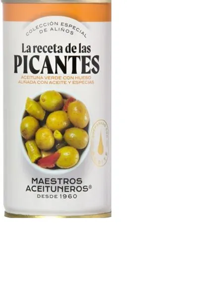 Žaliosios alyvuogės MAESTROS ACEITUNEROS, su aliejumi ir žaliaisiais pipirais, 350/185 g
