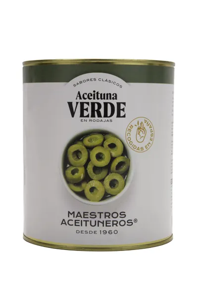Žaliosios alyvuogės, MAESTROS ACEITUNEROS, supjaustytos, 2,95/1,56 kg