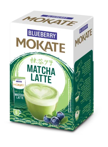 Žaliosios arbatos gėrimas MOKATE latte matcha mėlynių skonio, 6x14g