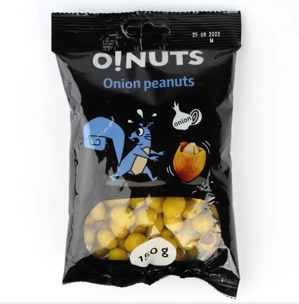 Žemės riešutai O!NUTS, grietinės svogūnų skonio, 150 g