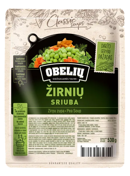 Žirnių sriuba OBELIŲ, su rūkyta kiauliena, 530 g