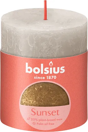 Žvakė - cilindras RUSTIC Faded, pilka/auksinė, D 6,8 cm, H 8 cm, 35 h, vnt