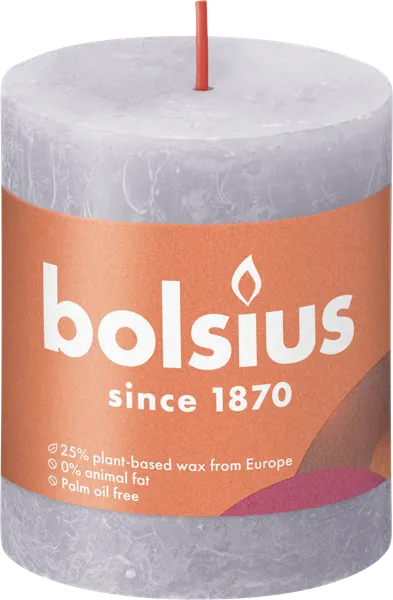 Svece - cilindrs BOLSIUS Shine, lavandas, D 6,8 cm, H 8 cm, 35st.