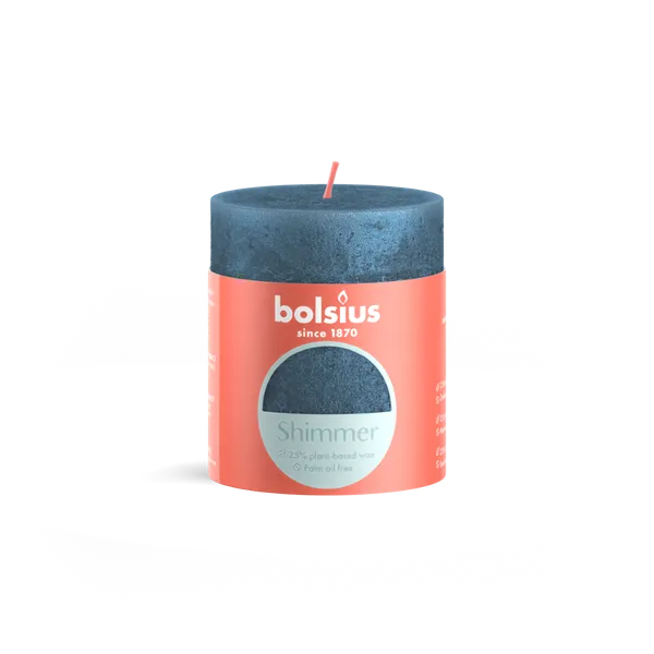 Svece - cilindrs  BOLSIUS Rustic, zila, 35 h, D 6,8 cm, H 8 cm