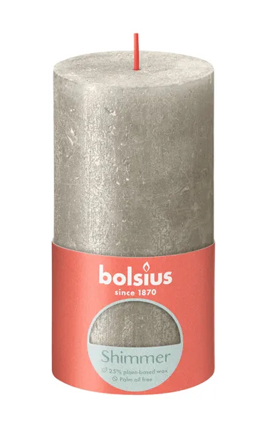 Žvakė - cilindras RUSTIC Metalic, šampano, D 6,8 cm, H 13 cm, iki 60 h, vnt