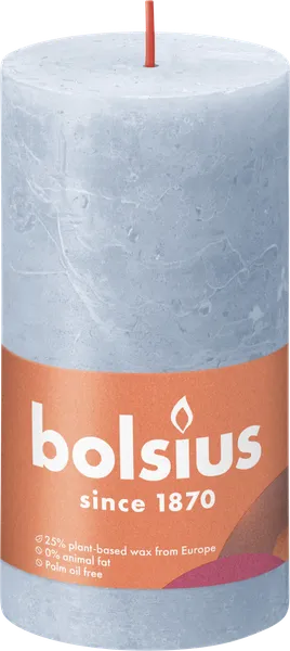 Svece - cilindrisks BOLSIUS Shine, gaiši zila, D 6,8 cm, H 13 cm, 60st.