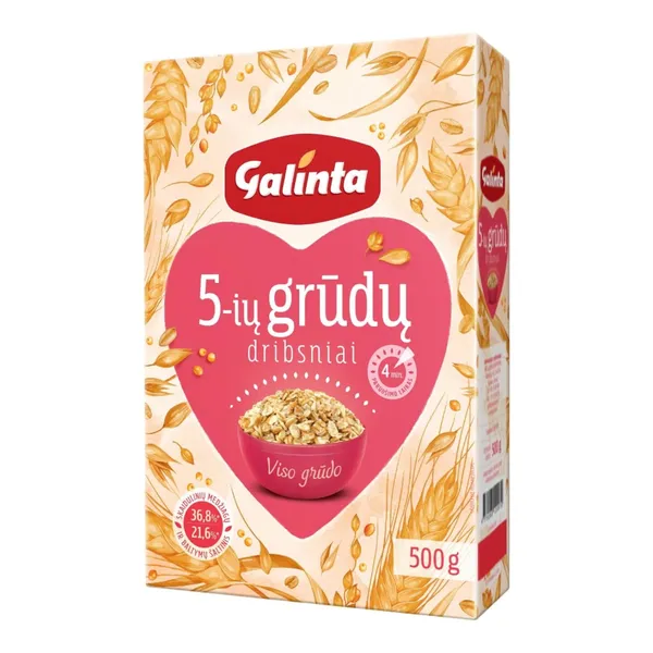 5 rūšių grūdų dribsniai dėžutėje GALINTA, 500 g