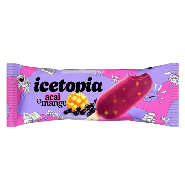 Acai uogų ir pasiflorų šerbetas ICETOPIA su mangų gabaliukais, 80ml
