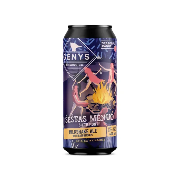 Alus GENYS, Šeštas mėnuo, Milkshake Ale with Raspberries, 3.5%, 0.44l, skardinė, D