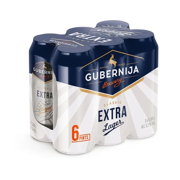 Alus GUBERNIJA EKSTRA LAGER, 5,2 %, 6 x 0,568 l