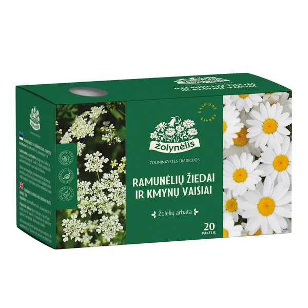 Žolelių arbata ŽOLYNĖLIS RAMUNĖLIŲ ŽIEDAI IR KMYNŲ VAISIAI, 24 g